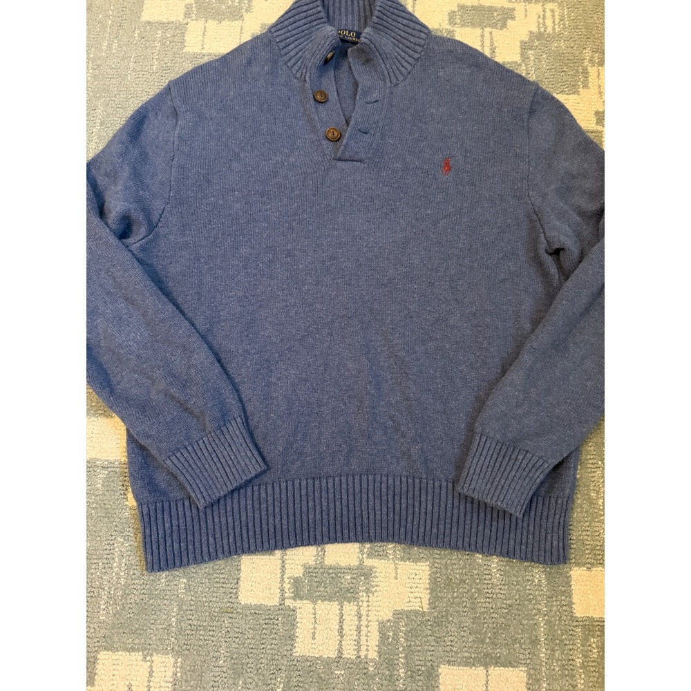 Polo Ralph Lauren Mens XL Blue Heather 3-Button Mock Neck Pony Logo Sweater - Picture 3 of 9